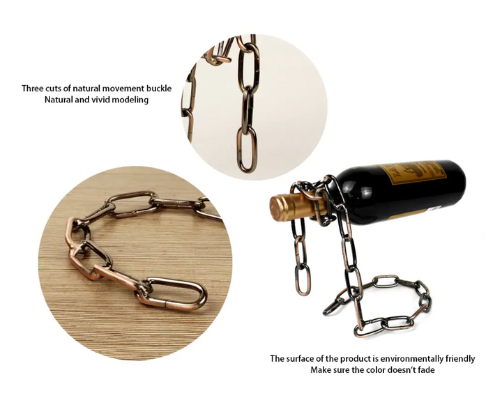 Suporte para garrafa de vinho com corrente.